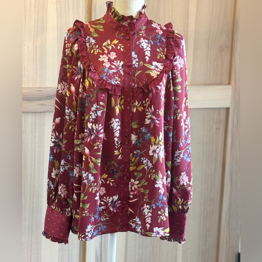 Biltmore Floral Ruffled Mixed Print Blouse. Timeless | Vibrant. Women’s Sz. XL